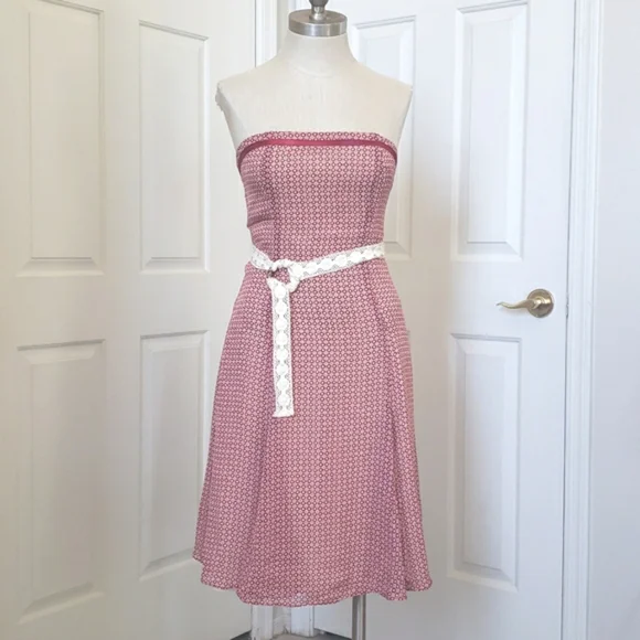 VICTORIAS SECRET MODA INTERNATIONAL Strapless Dress Burgundy Ivory SIZE 4 - Picture 3 of 15